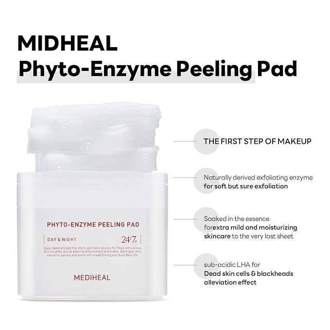 MEDIHEAL Phyto Enzyme Peeling Gauze Pads - Vegan Face Resurfacing Pore Tightening with LHA & Papaya Enzymes - Exfoliating Pads, 90