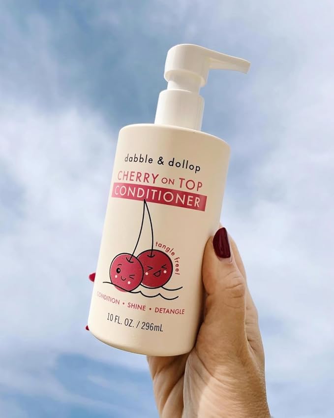 Dabble & Dollop Cherry on Top Conditioner - Natural Shine & Detangler for Kids, 100% USA-made, Paraben & Sulfate Free, Vegan, Gluten-free, Tear-Free (10oz, Pack of 2)