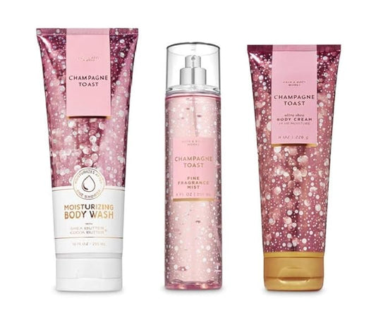 Bath and Body Works - Champagne Toast - 3 pc. Gift Set - Moisturizing Body Wash, Fine Fragrance Mist and Ultra Shea Body Cream - (2019 Edition)