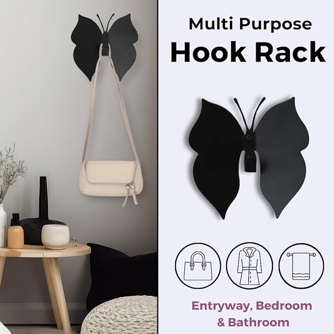 Butterfly 3D Black Butterfly Wall Hooks: Girl’s Bedroom 2 Hangers