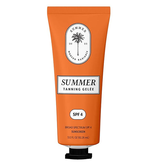 Summer Gelée Tanning Lotion Gel Outdoor, USA MADE, SPF 4, Hydrating Tanning Gel, Moisturizing Tanning Oil, Quick Absorb, Faster Darker Tan Accelerator, Broad Spectrum, Sun UVA/UVB Protection, 3.12 OZ