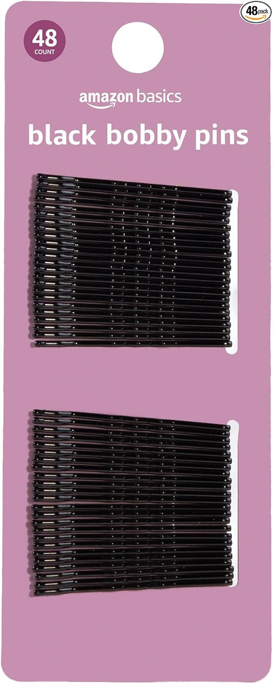 Amazon Basics Bobby Pins, Black Hair Pins for all Hair types, 48 Count