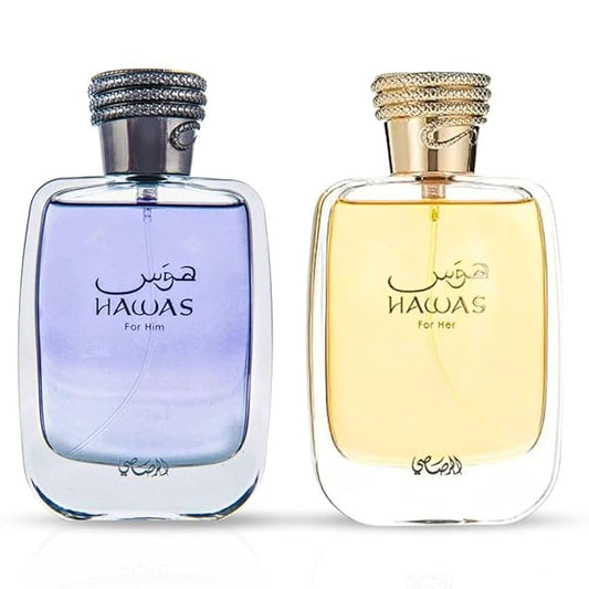 RASASI Hawas For Him & Hawas For Her EDP Sprays 100ML (3.4 OZ) Long Lasting, Exquisite Scent, Luxurious Fragrances. (Luxurious Bundle)