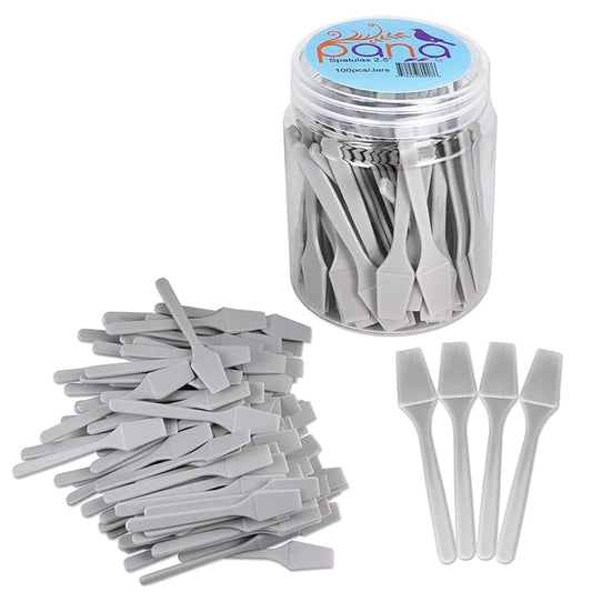 PANA 100pcs Brand Cosmetic Make Up Disposable Plastic 2.5" Spatulas Skin Care Facial Cream Mask Spatula (100 Pieces in a Container) (GRAY)