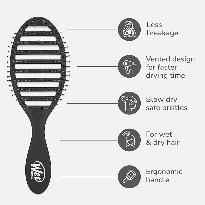 Wet Brush Speed Dry Hair Brush, Black, Vented Design & Soft HeatFlex Bristles, Blow Dry Safe, Ergonomic Handle Manages Tangles & Uncontrollable Strands, Pain-Free Hair Accessories