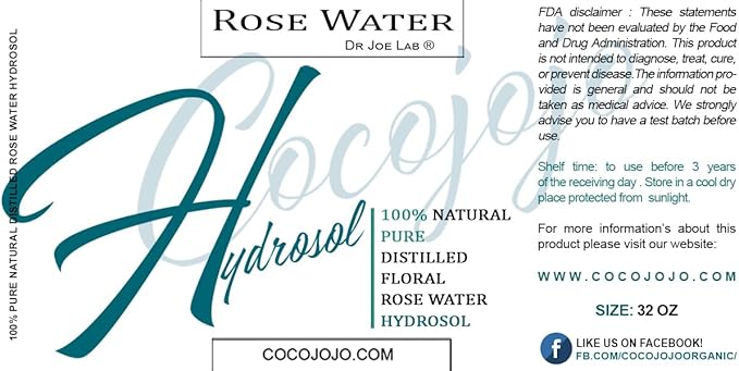 Rose Hydrosol Water Spray Toner 32 oz for Face Hydrating Mist Hydration Pure & Natural Rosewater Hydrosol All Skin Types Face Skin Pores Body Locs Cleansing Bulk Refill COCOJOJO - Packaging May Vary
