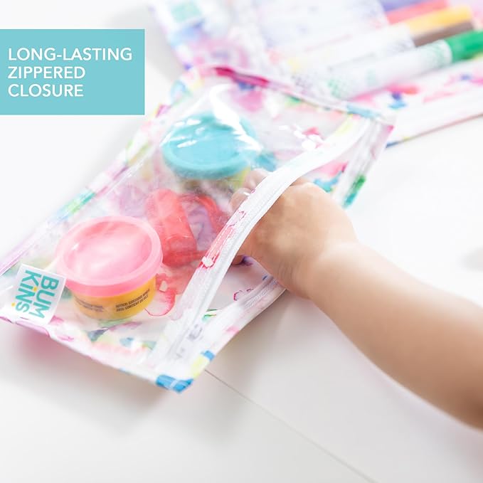 Bumkins Travel Bag, Toiletry, TSA Approved Pouch, Zip Bag, Quart Size Airline Compliant, Clear-Sided, Baby, Diaper Bag Organization, Makeup, Accessories, Packing, Set of 3 Sizes, Watercolors Floral