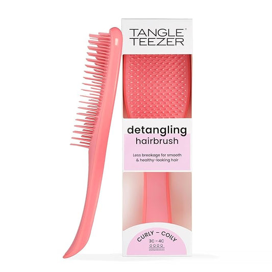 Tangle Teezer Ultimate Detangler Curly Hair Brush, Dry & Wet Hairbrush, Reduces Frizz & Breakage, for 3C to 4C Curly Hair Types, Coral Pink