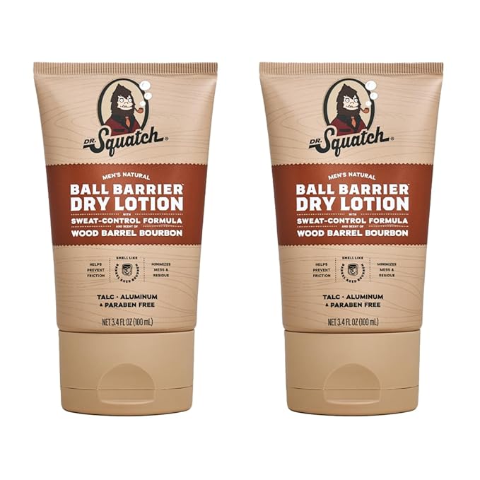 Dr. Squatch Ball Barrier Dry Lotion, No Mess Body Powder Lotion for Men, Made With Natural Ingredients - 2-Pack Wood Barrel Bourbon