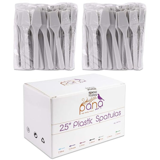 P 200pcs PANA Cosmetic Make Up Disposable Plastic 2.5" Spatulas Skin Care Facial Cream Mask Spatula (GRAY-200 Pieces in a Box)