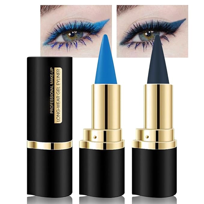 Kaely 2Pcs Light Dark Blue Gel Eyeliner Pencils Set,Waterproof Color Colored Eye Liner Crayon,Cat Eye Stencil Gothic Halloween Makeup,Face Paint Eye Black Stick,delineadores de colores para ojos