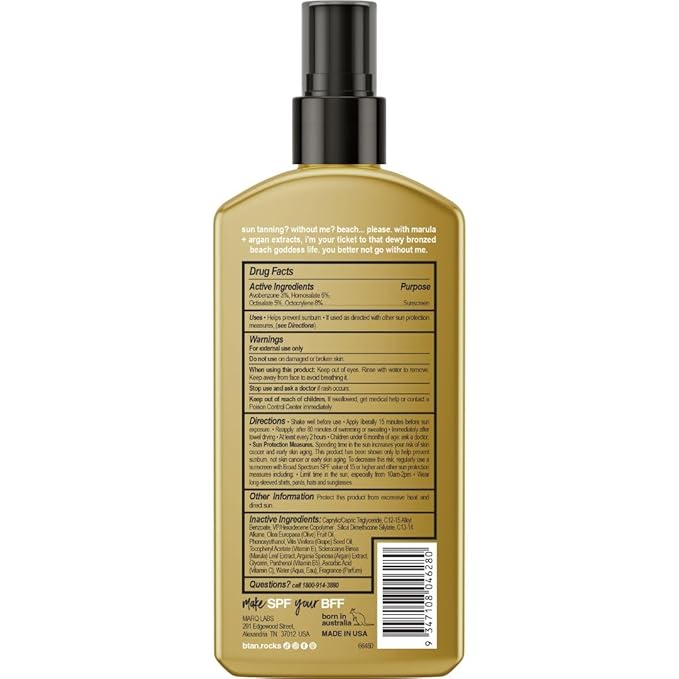 b.tan SPF 7 Deep Tanning Dry Spray | Beach... Please Tanning Oil - Get a Deep Bronze & Golden Tan, Deeply Nourishes Skin from Marula & Argan Oil, Hint of Self Tan, Vegan, Cruelty Free, 236ml
