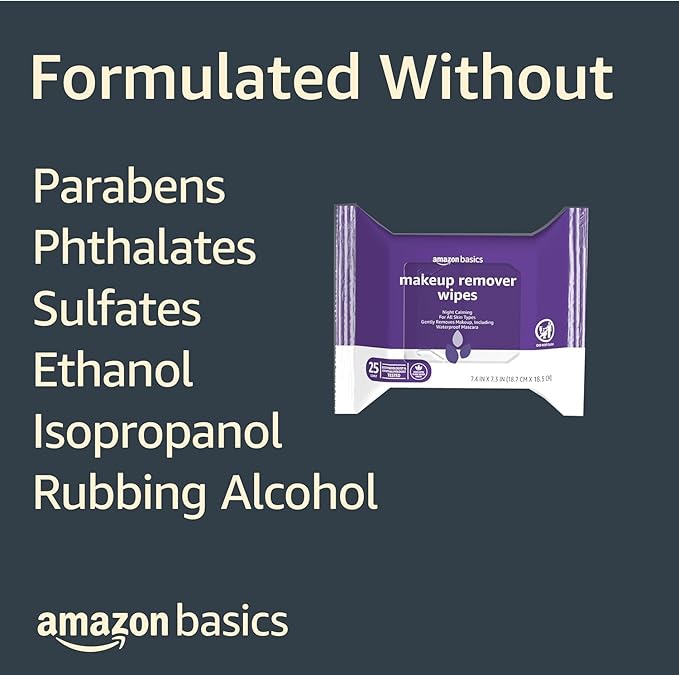 Amazon Basics Night Calming Makeup Remover Wipes, 25 wipes