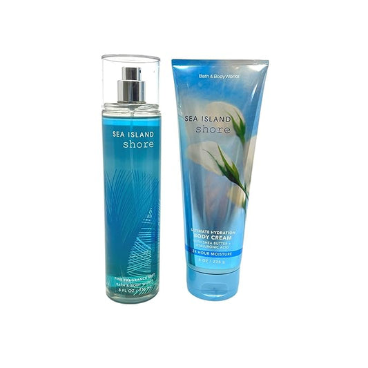Bath & Body Works Sea Island Shore - 2 pc bundle - Fragrance Mist 8 oz and Ultimate Hydration Body Cream 8oz