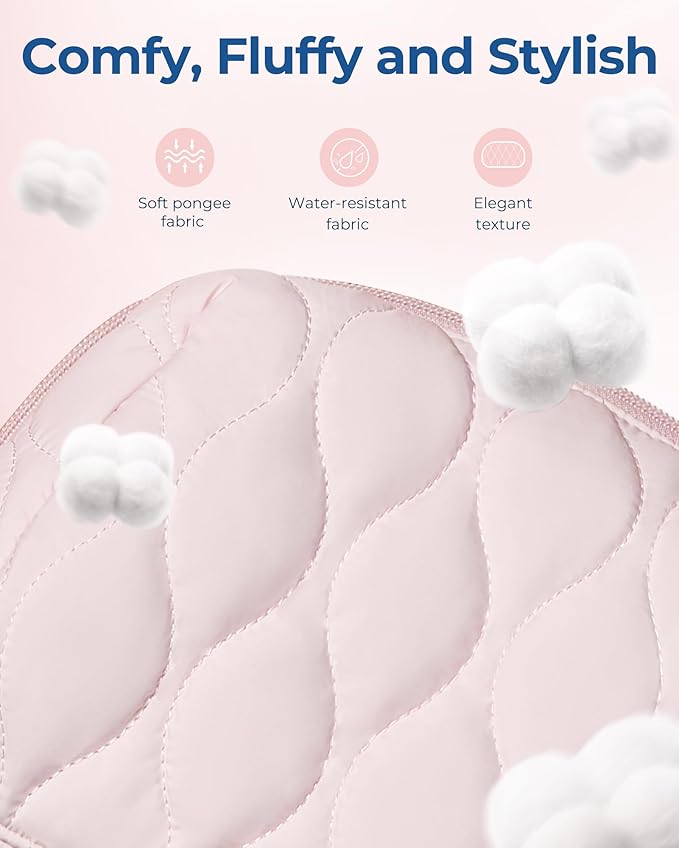 BAGSMART Makeup Bag, Travel Cosmetic Bag, Puffy Padded Make Up Bag for Women, Makeup Organizer Case, Wide-open Pouch Purse, Travel Essentials, Toiletries Accessories Brushes, Pink