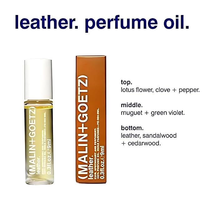 Malin + Goetz Leather Perfume Oil, 0.3 Fl. Oz. - Men & Women Rustic Modern Scented Oil, Fragrance Oil, Roll On Mini Perfume Body Oil, Vegan & Cruelty-Free