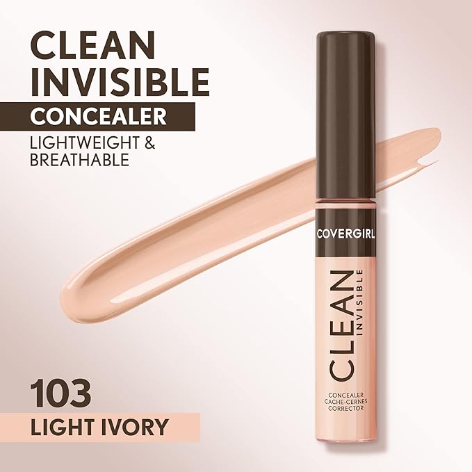 Covergirl Clean Invisible Concealer, Lightweight, Hydrating, Vegan Formula, Ivory 103, 0.23oz