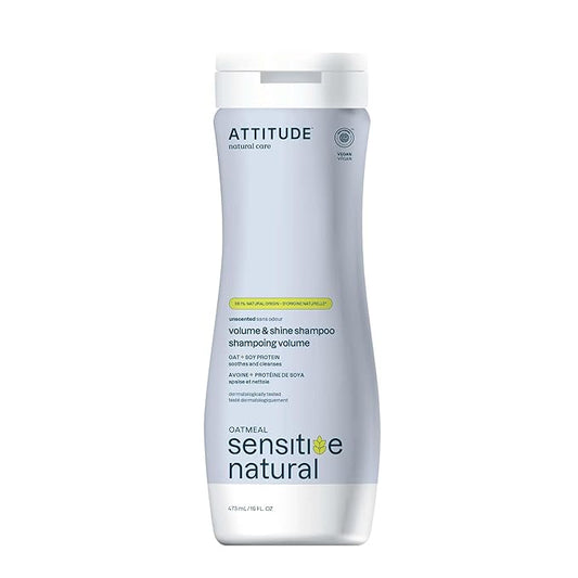 ATTITUDE Hair Shampoo for Sensitive Dry Scalp, EWG Verified, Soothing Oat, For Thin Hair, Naturally Derived Ingredients, Vegan and Plant-Based, Volume and Shine, Unscented, 16 Fl Oz