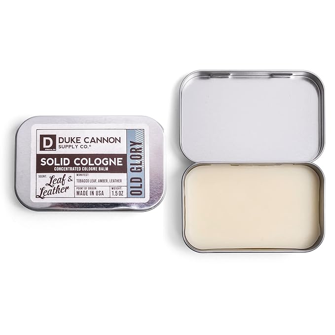 Duke Cannon Solid Cologne - Old Glory Premium Concentrated Cologne Balm, Fresh Tobacco, Amber, and Leather Scent, 1.5 oz. Travel Tin