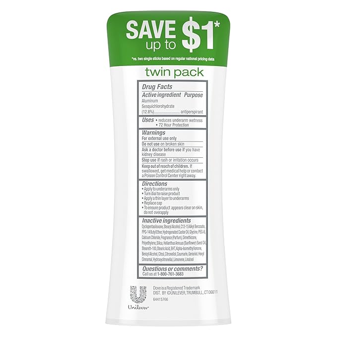 Dove Advanced Care Antiperspirant Deodorant Stick for Women Cool Essentials For 48 Hour Protection And Soft And Comfortable Underarms, 2.6 oz 2 Count