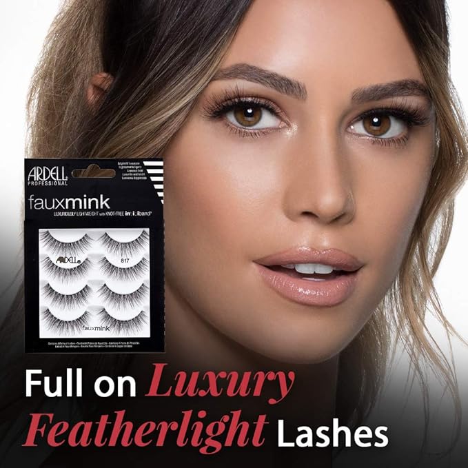 Ardell Faux Mink Lashes False Eyelashes 817 - Natural Look, Dramatic Volume, Comfortable Wear Strip Lashes, 4 Pairs x 2 Pack