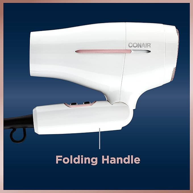 Conair Hair Dryer, Worldwide Travel Hair Dryer with Smart Voltage Technology and Folding Handle, Includes Concentrator