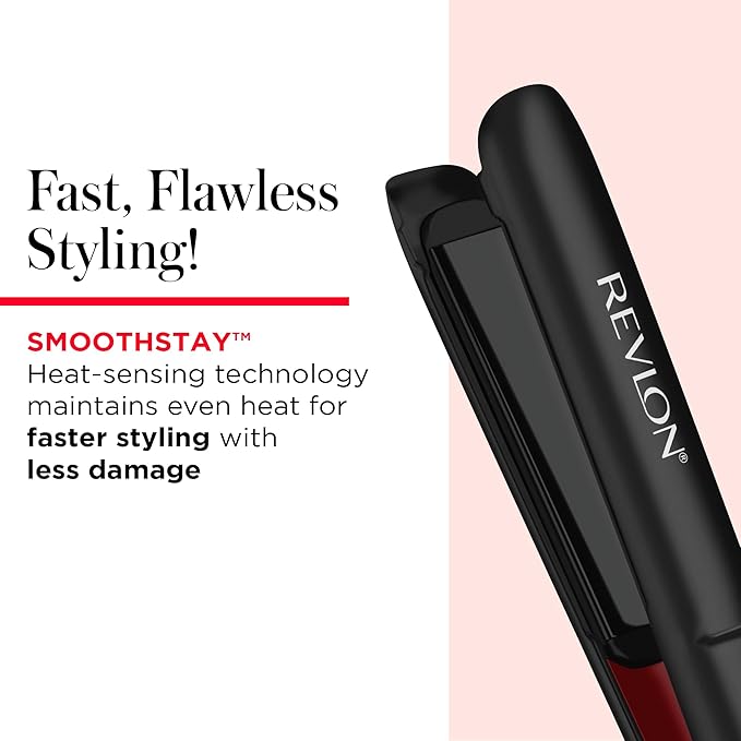 REVLON SmoothStay Coconut Oil Infused Hair Straightener - Flat Iron Hair Straightener for Sleek Straight Hairstyles, Enhanced Shine and Moisture (1 in)