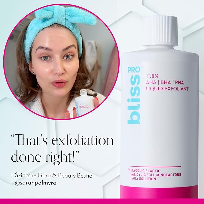 BlissPro™ Liquid Exfoliant - Weekly Exfoliating Treatment with 11.8% AHA, BHA, PHA - 4 Fl Oz | Smooths Skin Texture, Reduces Pores & Fine Lines