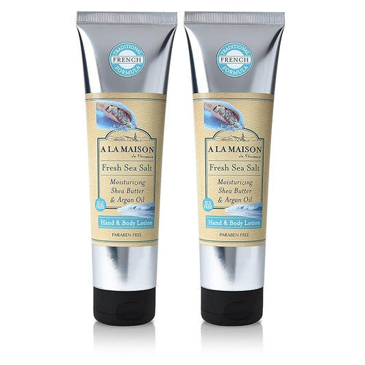 A LA MAISON Moisturizing Lotion, Fresh Sea Salt - Uses: Hand and Body, Argan Oil, Pure Shea Butter, Essential Oils, Plant Based, Cruelty-Free, SLS and Paraben Free (8 Oz, 2 Pack)