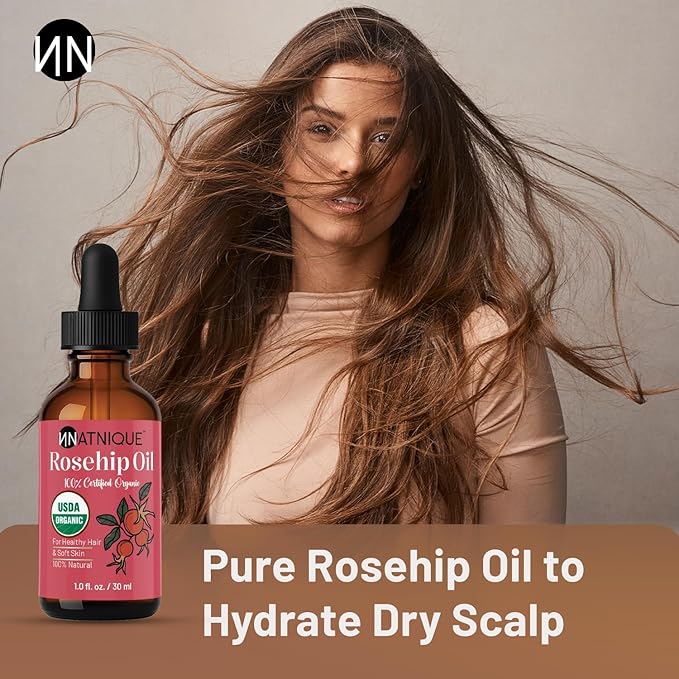 Rosehip Seed Oil Organic 1oz, USDA Certified, 100% Pure Rosehip Oil for Face, Hair & Skin. Cold Pressed Natural Moisturizer for Hair, Skin Scalp & Nails. Ideal to use for Gua Sha Massage.