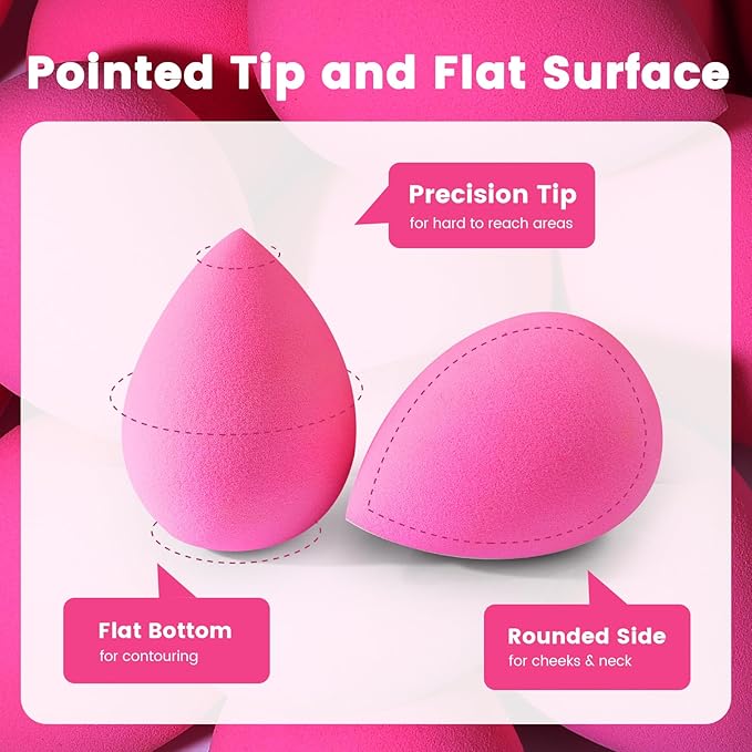 BEAKEY 5 Pcs Makeup Sponges, Latex-Free Beauty Sponge for Flawless Liquid, Cream, and Powder Application, Rose Pink Sponges