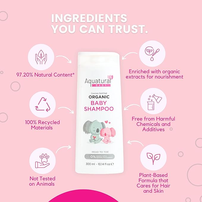 Organic Baby Shampoo - Plant-Based, Vegan & Gentle for Toddler, Moisturizing, Softens Hair - Girls & Boys Newborns, Kids Shampoo Natural for Sensitive Skin (10.14 fl oz)