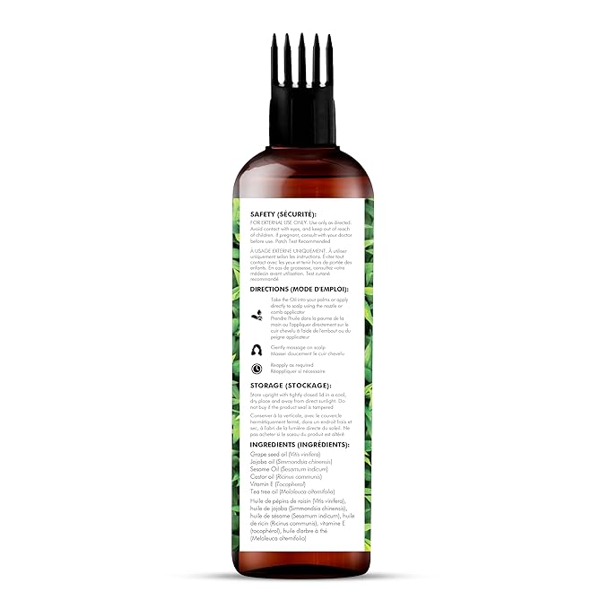 Majestic Pure 100% Pure Tea Tree Oil with Biotin for Hair Care, Strengthening, Nourishing, and Volumizing Formula with Jojoba Oil and Castor Oil - Non GMO Verified, 198 ml