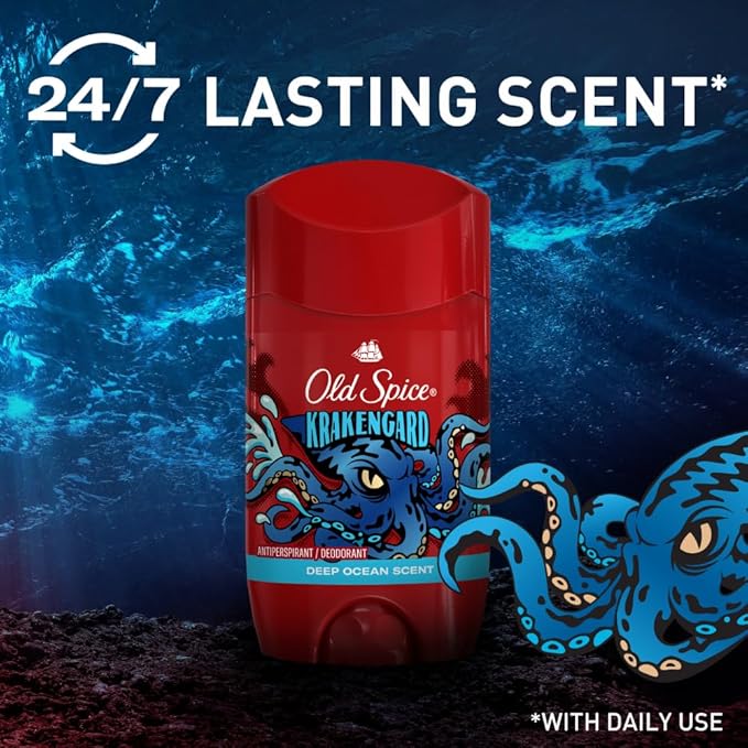 Old Spice Aluminum Free Deodorant for Men, 24/7 Odor Protection, 24/7 Freshness & Lasting Scent, Goes on Clear, Krakengard with Deep Ocean Scent, 2.6 oz (Pack of 6)
