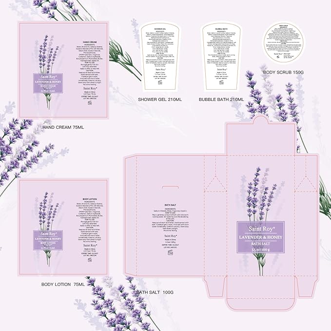 Luxury Bath & Body Set For Women LAVENDER & HONEY Large Spa Basket 13Pcs Luxurious Bath Spa Kit for women, Mother Day Gifts Perfect Spa Kit Bath Gift Set Spa Day Gifts Birthday Gift Baskets for Women