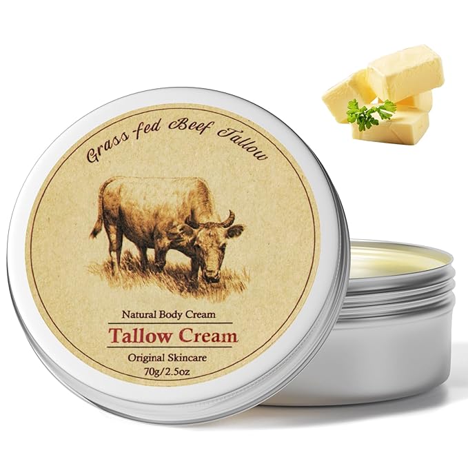 Beef Tallow, Beef Tallow for Skin, Beef Tallow Moisturizer, Beef Tallow Balm for Face Moisturizer Grass Fed for All Purpose Balm, Natural Beef Tallow Lotion for Skin Care (2.5oz)