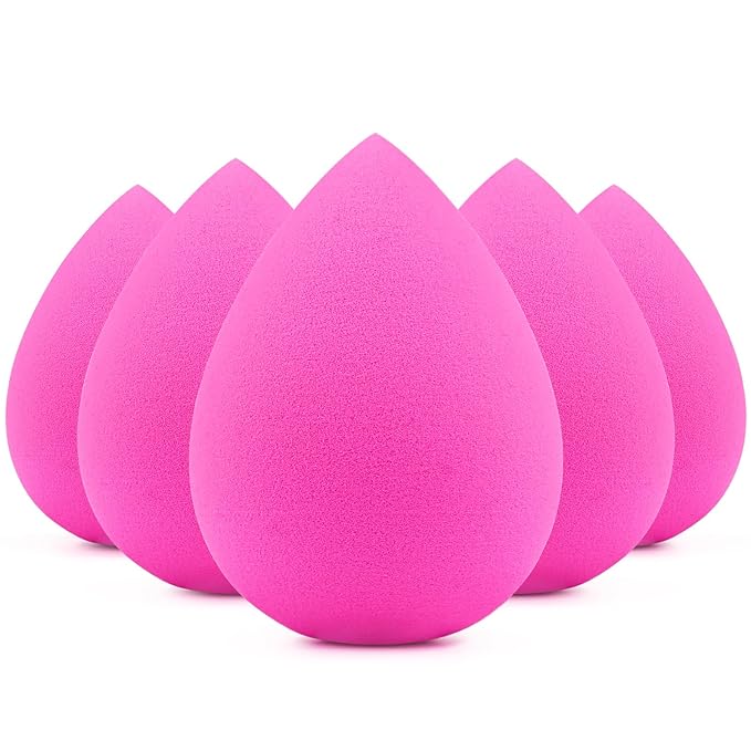 BEAKEY 5 Pcs Makeup Sponges, Latex-Free Beauty Sponge for Flawless Liquid, Cream, and Powder Application, Rose Pink Sponges