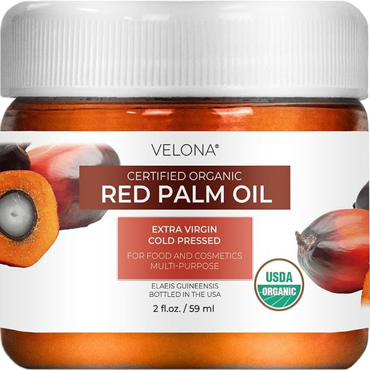 velona USDA Certified Organic Red Palm Oil 2 Fl Oz | Food and Cosmetic Grade | in jar | Extra Virgin, Cold Pressed | Skin, Face, Body, Hair Care