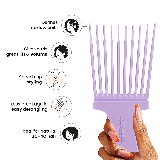 Tangle Teezer Hair Pick, Adds Lift, Volume, Preserves Curl, Reduces Frizz, for Curly Hair Types, Lilac