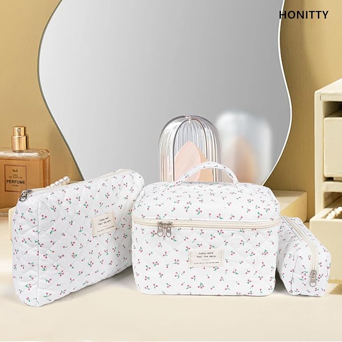 Makeup bag, quilted makeup bag,large