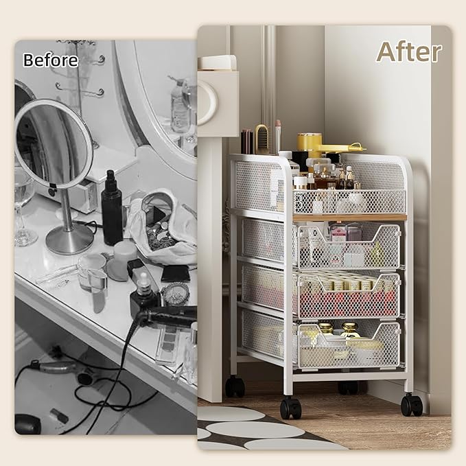 Rolling makeup cart organizer, 4-tier