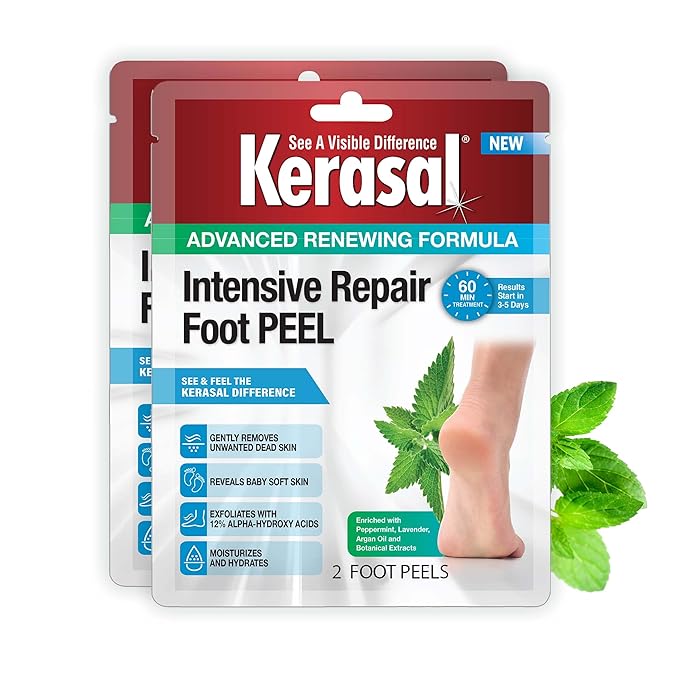 Kerasal Intensive Foot Repair, Skin Healing Ointment for Cracked Heels and Dry Feet, 1 Oz and Kerasal Intensive Repair Foot Peel for Dry Feet, 2 Pairs