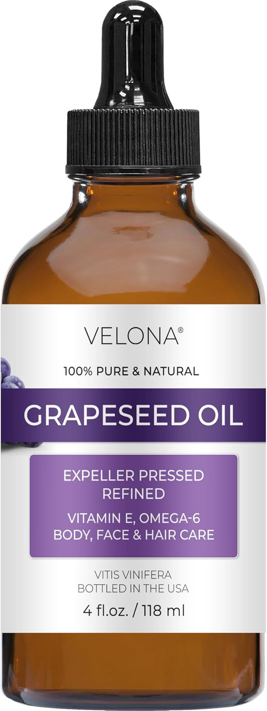velona Grapeseed Oil 4 fl oz | 100% Pure and Natural Carrier Oil | Refined, Cold pressed | Skin, Face, Body, Hair Care | Use Today - Enjoy Results