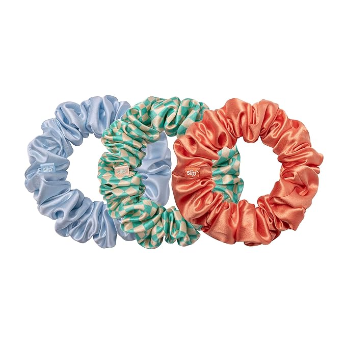 slip Silk Large Hair Scrunchies - Sea Mist - 100% 22 Momme Mulberry Silk Hair Ties for Women - Luxurious Elastic Set (3 Hair Scrunchies)