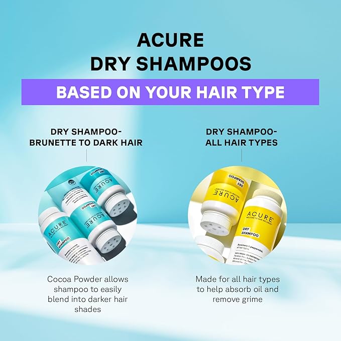 Acure Dry Shampoo - Brunette to Dark Hair, Powder Care to Refresh Treated Color Tinted Hair & Extend Cleansing with Cocoa & Rosemary Formula - 100% Vegan - 1.7 Oz Travel Pack Size