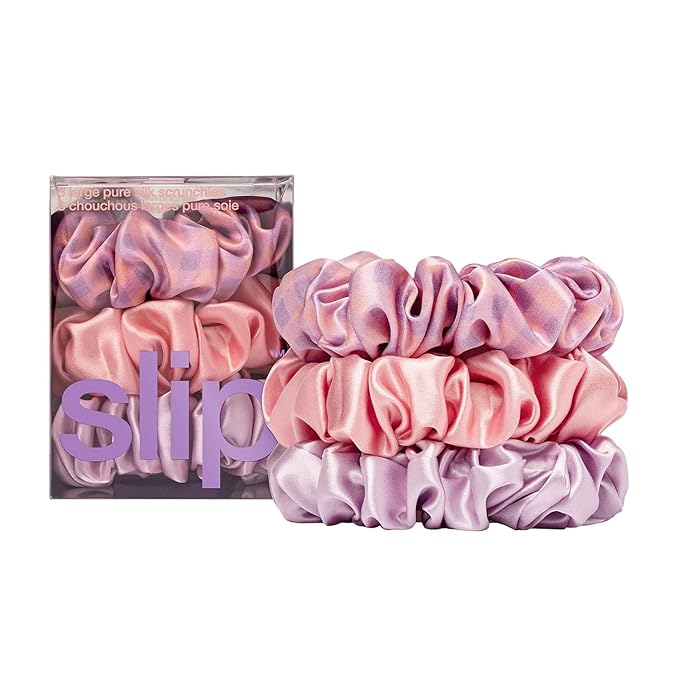 slip Large Scrunchies: Elevate Your Hair Game with Anti-Crease, Anti-Breakage Design, Crafted from Slipsilk™, Belleflower: 3 Pure Silk Scrunchies in Iris, Wildflower, and Rose