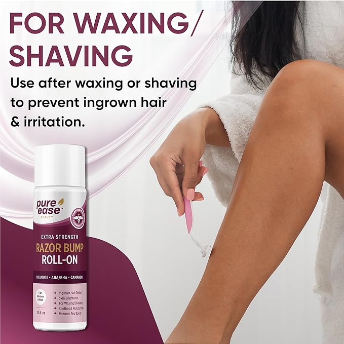 Razor Bump Solution for Bikini Area – Ingrown Hair Serum with Vitamin E, AHA/BHA, Camphor for Post-Shave Skin Care – Supports Smooth Skin on Face, Neck, Underarms