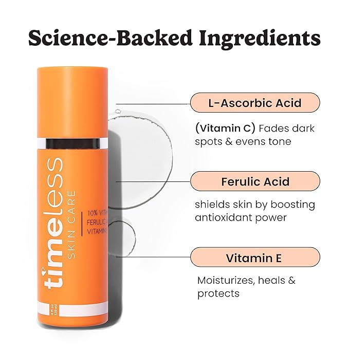 Timeless Skin Care Vitamin C Serum with Vitamin E & Ferulic Acid - Serum - for Oily & Dry Skin - Fragrance-Free - 4 Fl oz