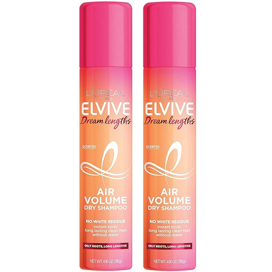 L'Oreal Paris Elvive Dream Lengths Air Volume Dry Shampoo Instantly Absorbs Oil, Long-Lasting Clean Feel, No White Residue, Instant Body, Sulfate, Paraben, Dye, Silicone Free Pack of 2, 8.32 oz