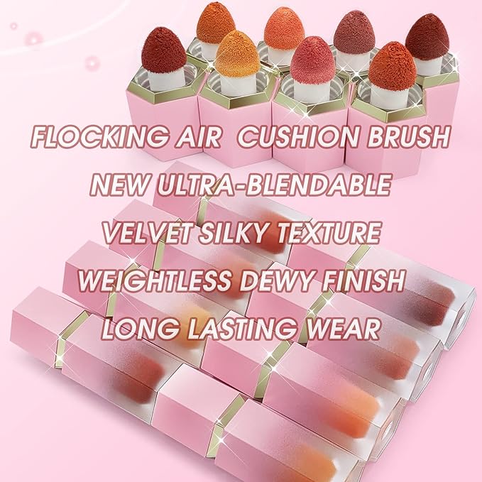 Liquid Blush for Cheeks, Soft Cream Blush with Cushion Applicator, Dewy Finish Matte Velvet Texture, High-Pigmented Blendable, Long-Wearing Rubor Makeup | #07 ELEGANT-Deep Rose